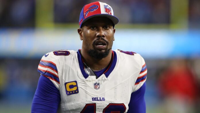 Von Miller, apoyador estelar de Buffalo Bills, fue suspendido este martes por cuatro partidos de la temporada 2024 de la NFL porque en el 2023 agredió a su novia que se encontraba embarazada, una violación a la política de conducta personal de la Liga.