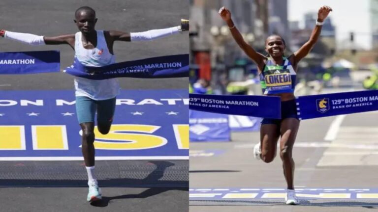 Los kenianos Sharon Lokedi y John Korir reinan en el Maratón de Boston