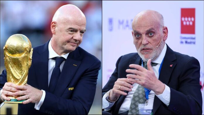 infantino-tebas Tebas acusa a Infantino y la FIFA de querer "destruir la industria del fútbol"